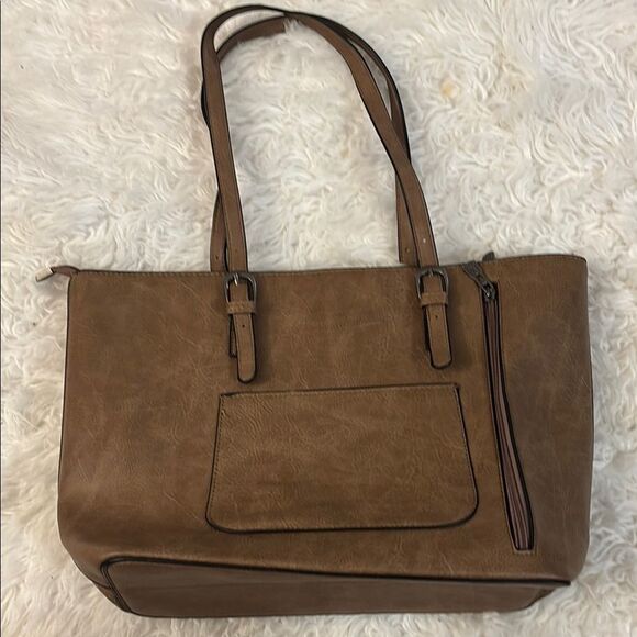 Montana West Concealed Carry Brown Tote Bag with Textured Finish - Picture 3 of 12